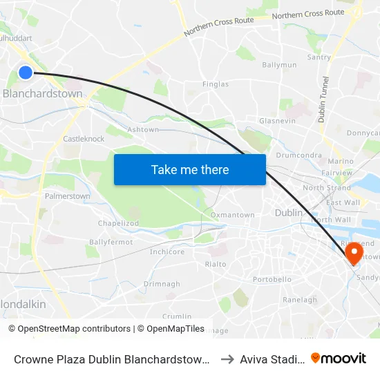 Crowne Plaza Dublin Blanchardstown by Ihg to Aviva Stadium map
