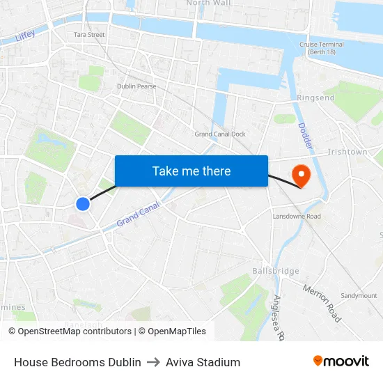House Bedrooms Dublin to Aviva Stadium map