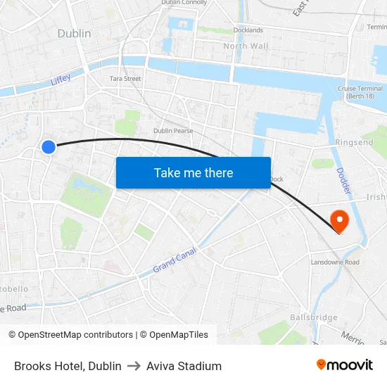 Brooks Hotel, Dublin to Aviva Stadium map