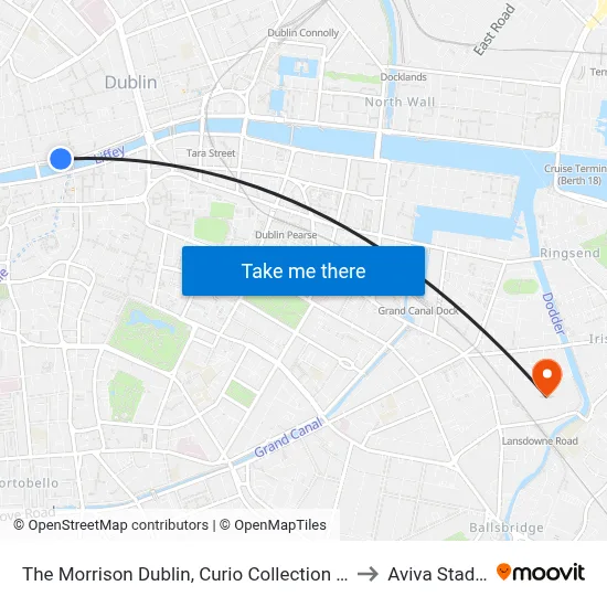 The Morrison Dublin, Curio Collection by Hilton to Aviva Stadium map