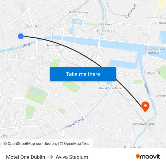 Motel One Dublin to Aviva Stadium map