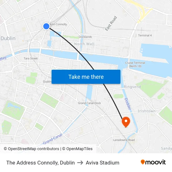The Address Connolly, Dublin to Aviva Stadium map
