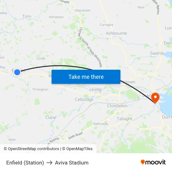 Enfield (Station) to Aviva Stadium map