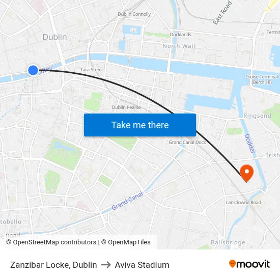 Zanzibar Locke, Dublin to Aviva Stadium map