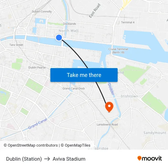 Dublin (Station) to Aviva Stadium map