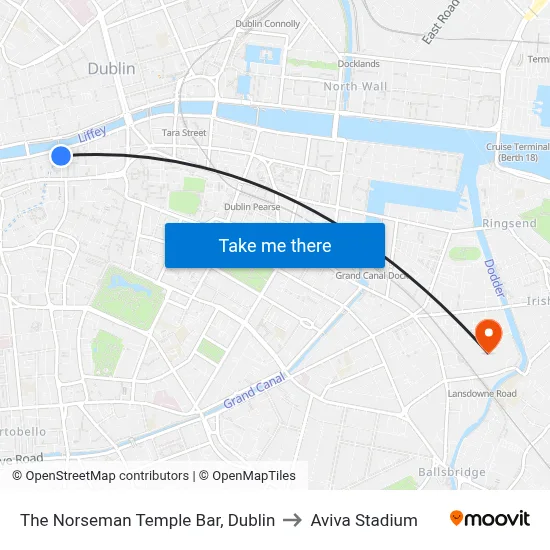 The Norseman Temple Bar, Dublin to Aviva Stadium map