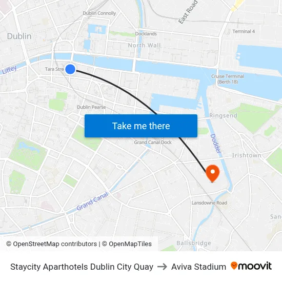 Staycity Aparthotels Dublin City Quay to Aviva Stadium map
