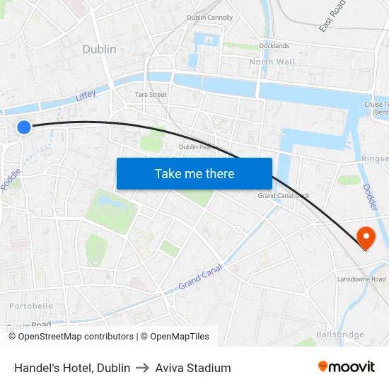 Handel's Hotel, Dublin to Aviva Stadium map