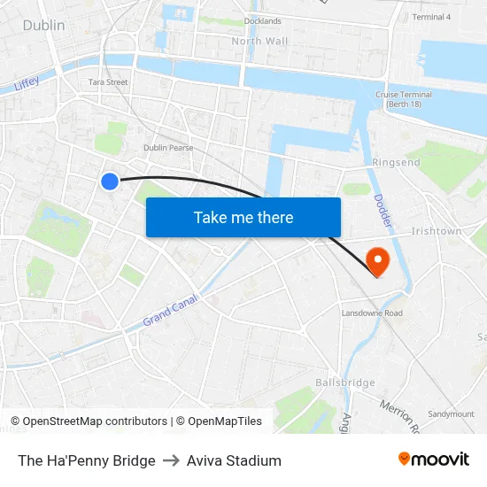 The Ha'Penny Bridge to Aviva Stadium map