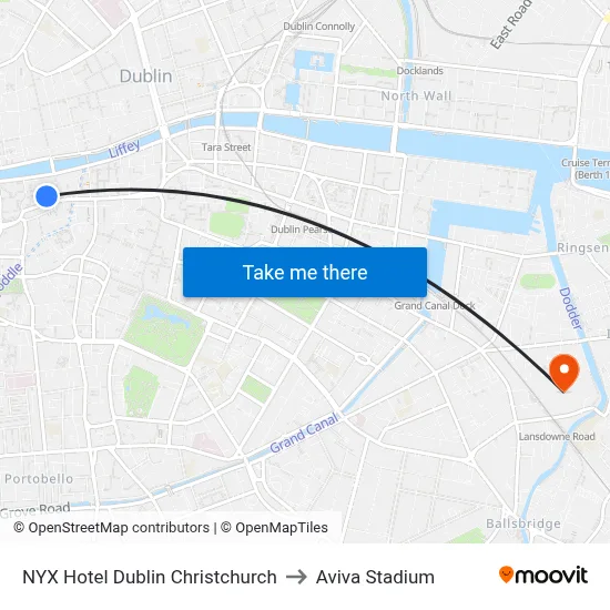 NYX Hotel Dublin Christchurch to Aviva Stadium map