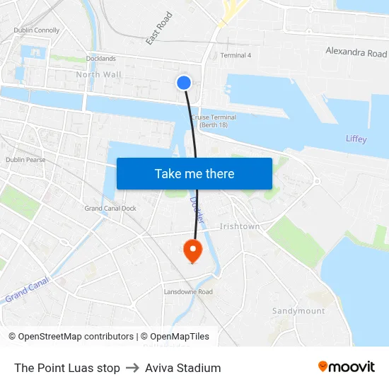 The Point Luas stop to Aviva Stadium map