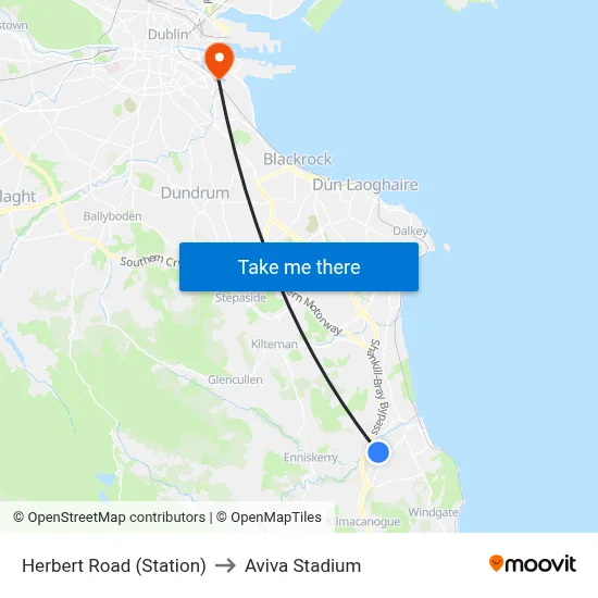 Herbert Road (Station) to Aviva Stadium map