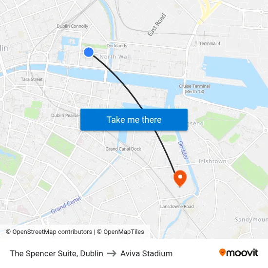 The Spencer Suite, Dublin to Aviva Stadium map