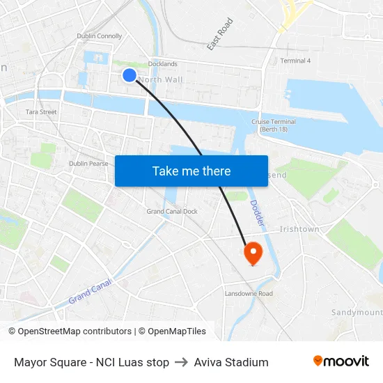 Mayor Square - NCI Luas stop to Aviva Stadium map