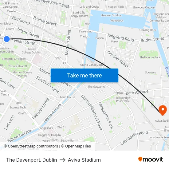 The Davenport, Dublin to Aviva Stadium map