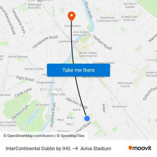 InterContinental Dublin by IHG to Aviva Stadium map