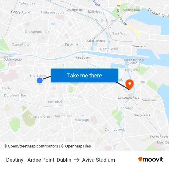 Destiny - Ardee Point, Dublin to Aviva Stadium map