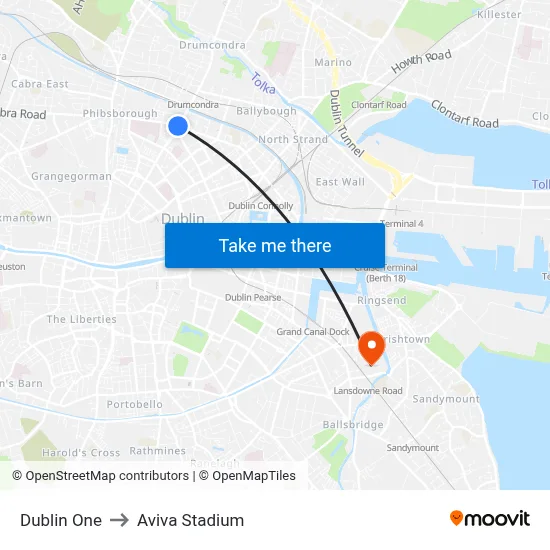 Dublin One to Aviva Stadium map