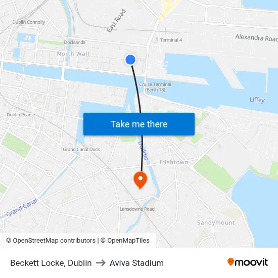 Beckett Locke, Dublin to Aviva Stadium map