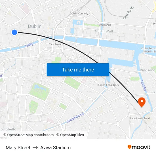 Mary Street to Aviva Stadium map