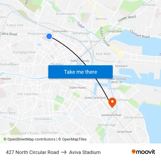 427 North Circular Road to Aviva Stadium map