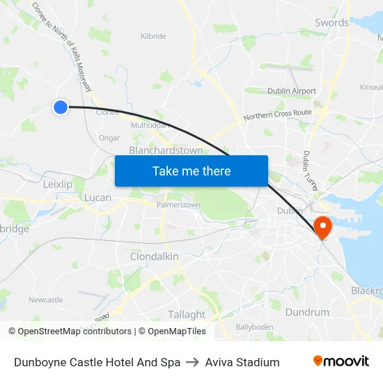 Dunboyne Castle Hotel And Spa to Aviva Stadium map