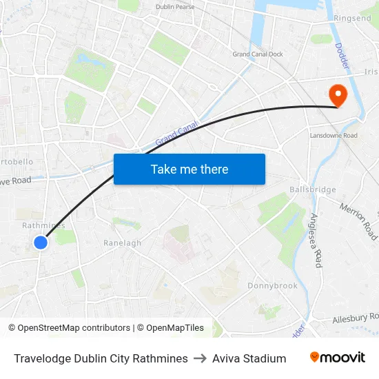 Travelodge Dublin City Rathmines to Aviva Stadium map