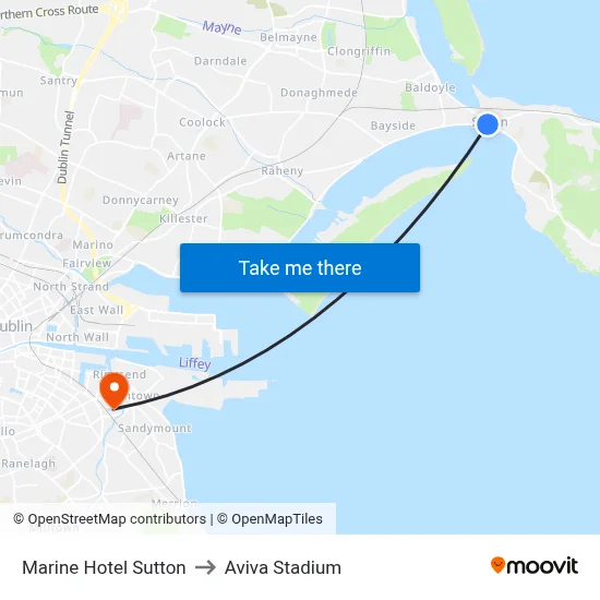 Marine Hotel Sutton to Aviva Stadium map