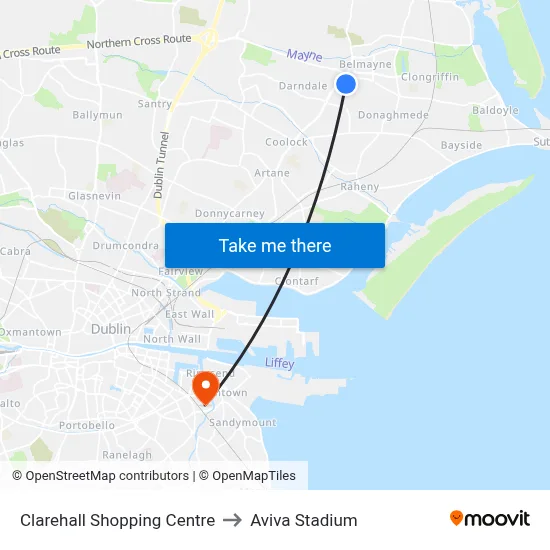 Clarehall Shopping Centre to Aviva Stadium map
