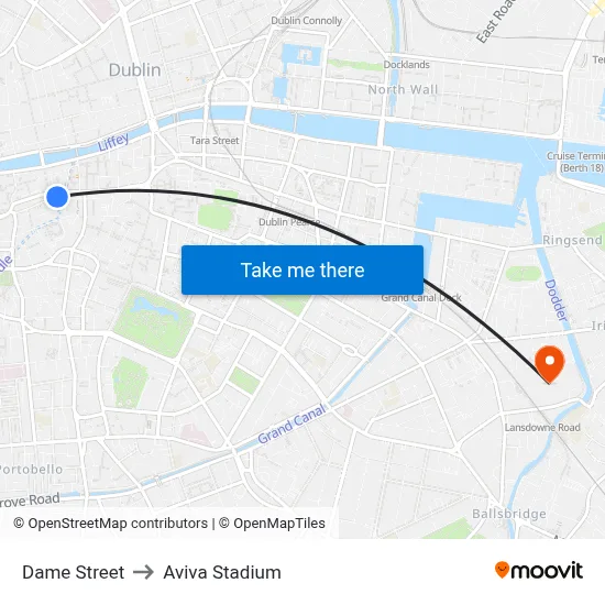 Dame Street to Aviva Stadium map