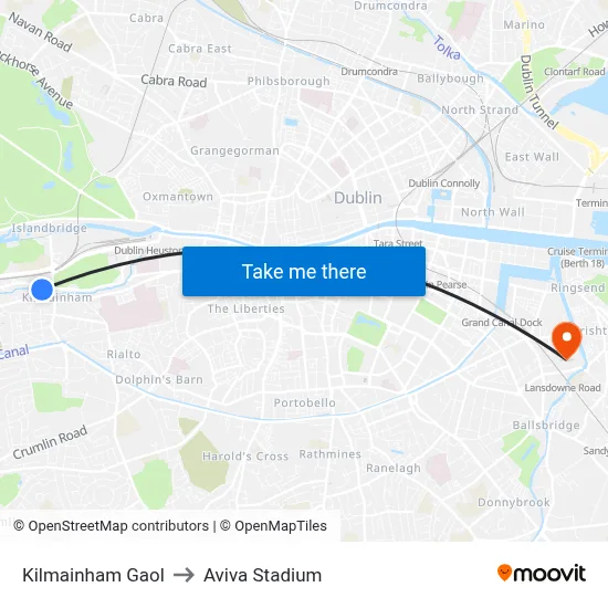 Kilmainham Gaol to Aviva Stadium map