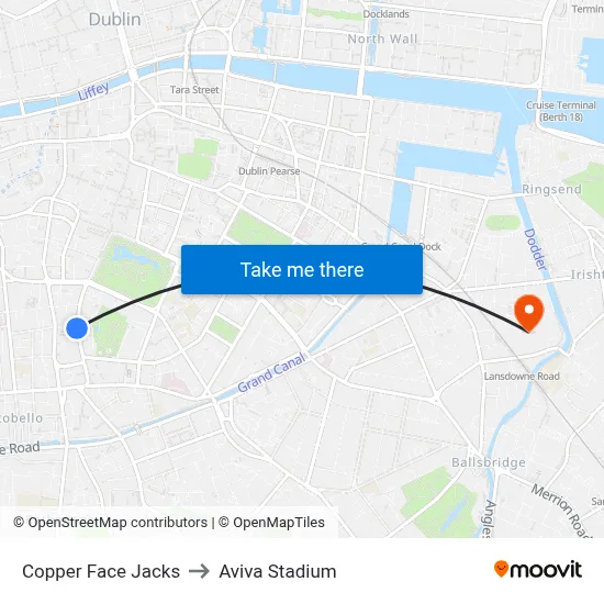 Copper Face Jacks to Aviva Stadium map