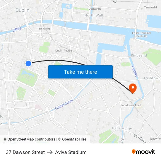 37 Dawson Street to Aviva Stadium map