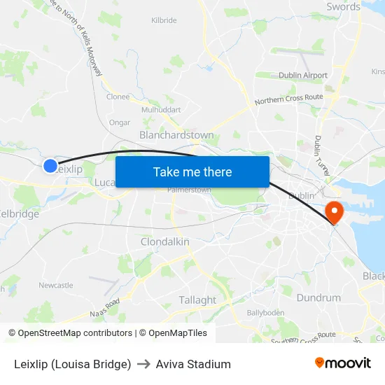 Leixlip (Louisa Bridge) to Aviva Stadium map