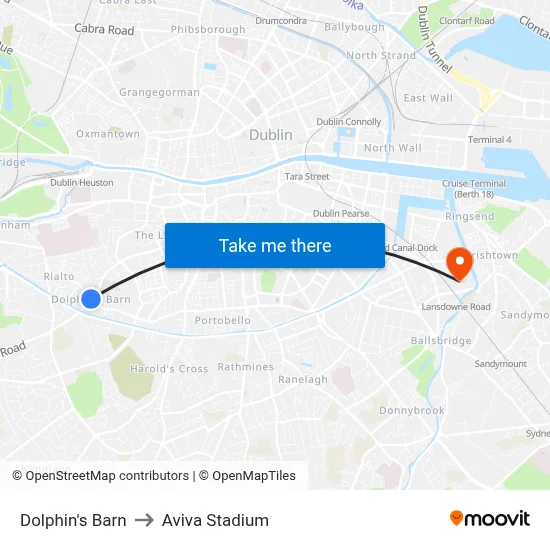 Dolphin's Barn to Aviva Stadium map