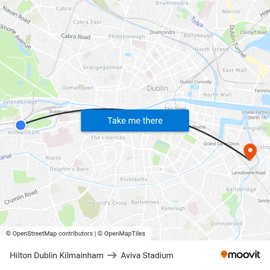 Hilton Dublin Kilmainham to Aviva Stadium map