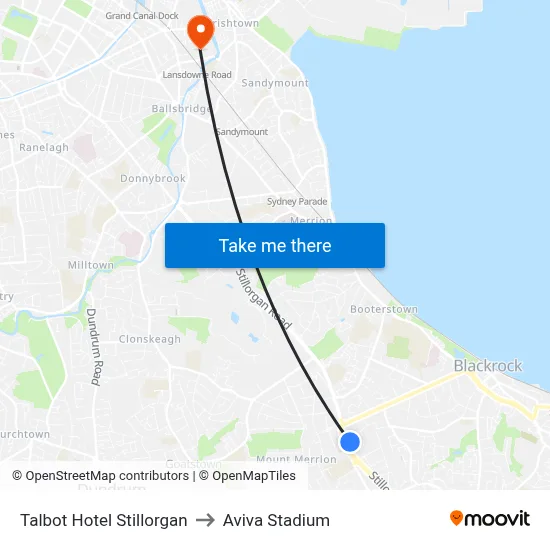 Talbot Hotel Stillorgan to Aviva Stadium map