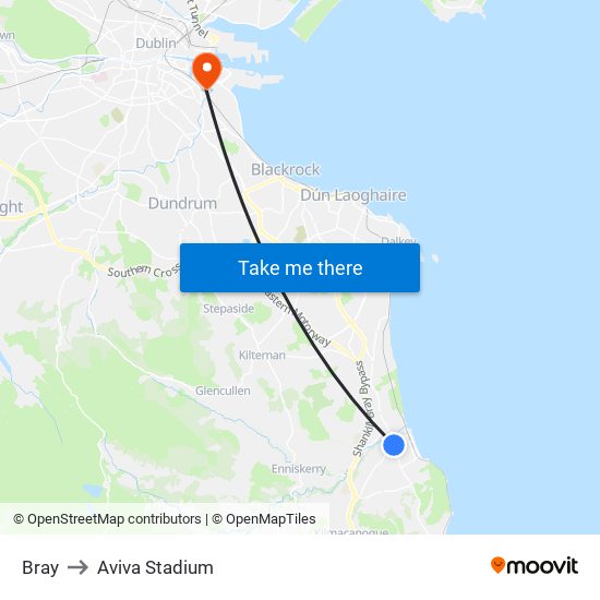 Bray to Aviva Stadium map
