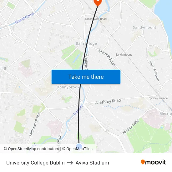 University College Dublin, Complex And Adaptive Systems Laboratory to Aviva Stadium map