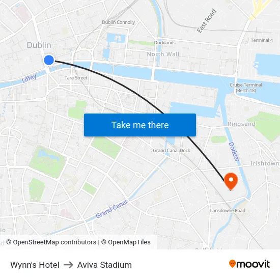 Wynn's Hotel to Aviva Stadium map