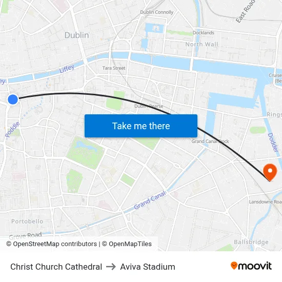 Christ Church Cathedral to Aviva Stadium map