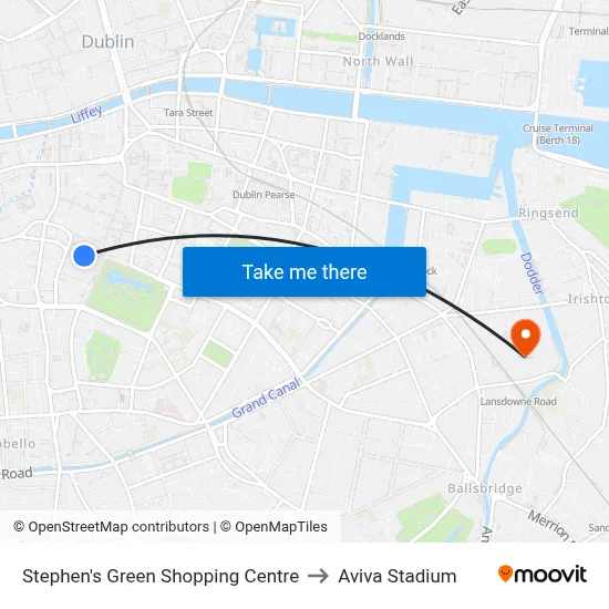 Stephen's Green Shopping Centre to Aviva Stadium map