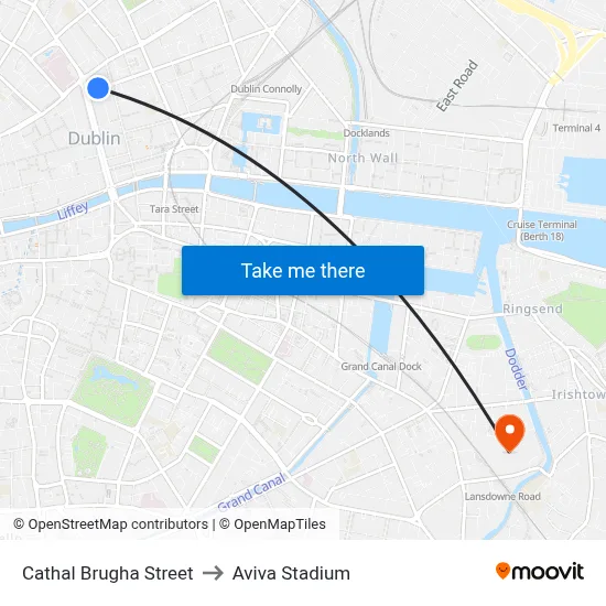 Cathal Brugha Street to Aviva Stadium map