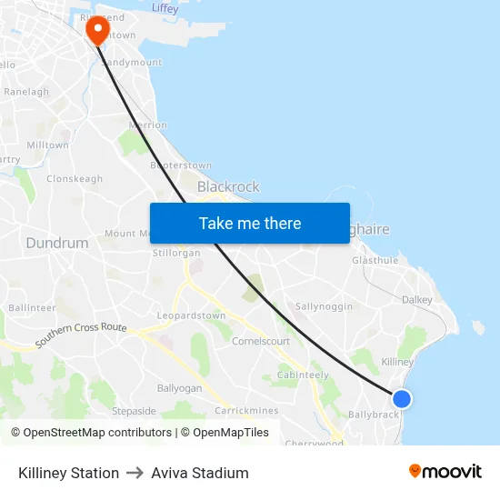 Killiney Station to Aviva Stadium map