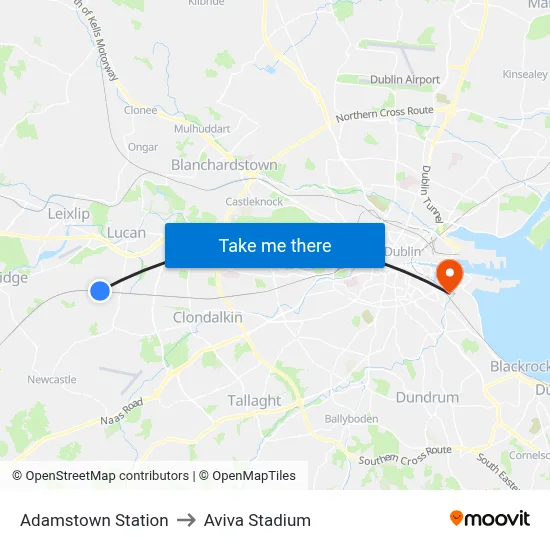 Adamstown Station to Aviva Stadium map