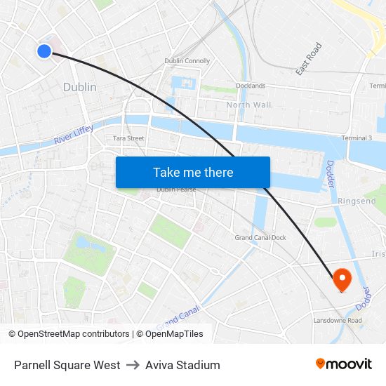 Parnell Square West to Aviva Stadium map