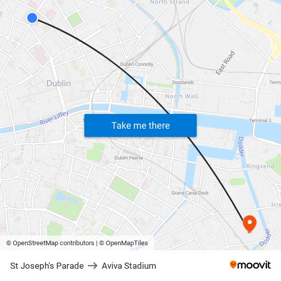 St Joseph's Parade to Aviva Stadium map