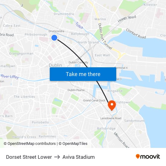 Dorset Street Lower to Aviva Stadium map