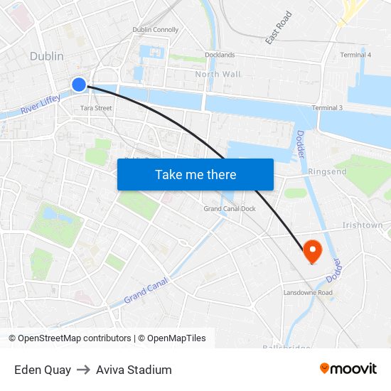 Eden Quay to Aviva Stadium map