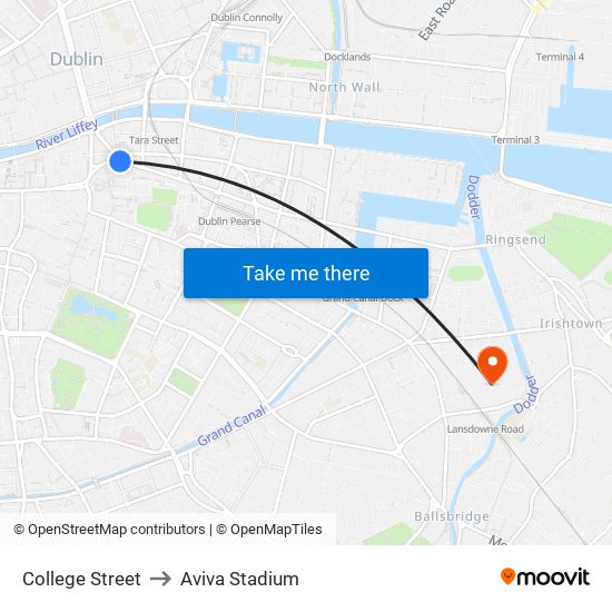 College Street to Aviva Stadium map